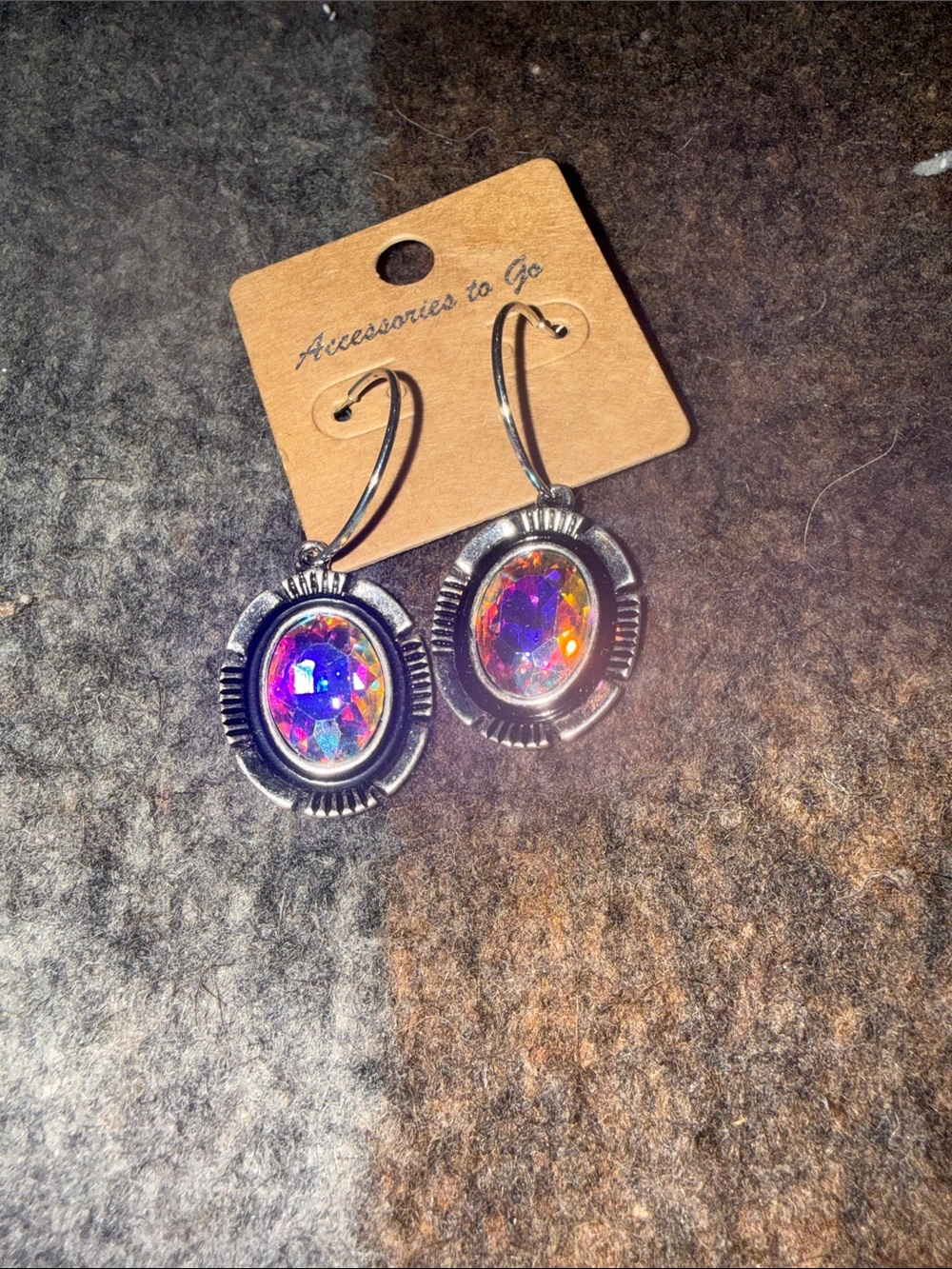Iridescent Oval Drop Earrings in Purple -